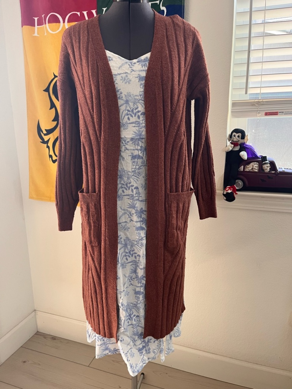 Hippie Rose Rust Brown Long Cable Knit Cardigan